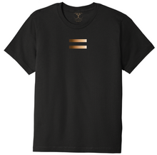 Load image into Gallery viewer, black unisex crew neck 100% cotton/poly short sleeve graphic t-shirt with equal symbol printed in a gradient of skin tones.
