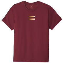 Load image into Gallery viewer, Currant red unisex crew neck 100% cotton short sleeve graphic t-shirt with equal symbol printed in a gradient of skin tones.