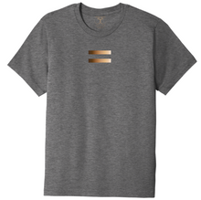 Load image into Gallery viewer, Heather grey unisex crew neck cotton/poly short sleeve graphic t-shirt with equal symbol printed in a gradient of skin tones.
