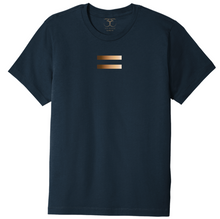 Load image into Gallery viewer, Navy unisex crew neck 100% cotton short sleeve graphic t-shirt with equal symbol printed in a gradient of skin tones.