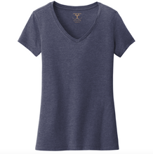 Load image into Gallery viewer, Heathered navy women&#39;s v-neck cotton/poly short sleeve t-shirt.
