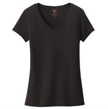 Load image into Gallery viewer, black women&#39;s v-neck 100% cotton short sleeve t-shirt.
