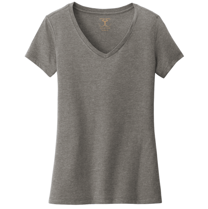 Heather grey women's v-neck cotton/poly short sleeve t-shirt.