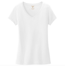 Load image into Gallery viewer, white women&#39;s v-neck 100% cotton short sleeve t-shirt.
