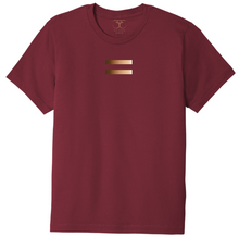 Load image into Gallery viewer, Currant red unisex crew neck 100% cotton short sleeve graphic t-shirt with equal symbol printed in a gradient of skin tones.
