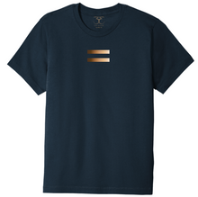 Load image into Gallery viewer, Navy unisex crew neck 100% cotton short sleeve graphic t-shirt with equal symbol printed in a gradient of skin tones.
