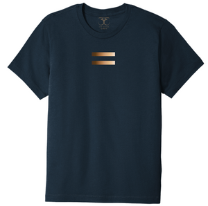 Navy unisex crew neck 100% cotton short sleeve graphic t-shirt with equal symbol printed in a gradient of skin tones.